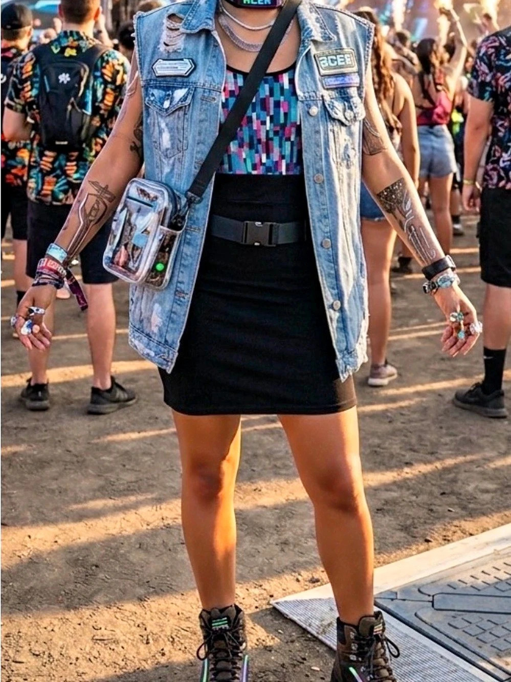 Festival Geometric Mini Dress in Black & Multicolor Large
